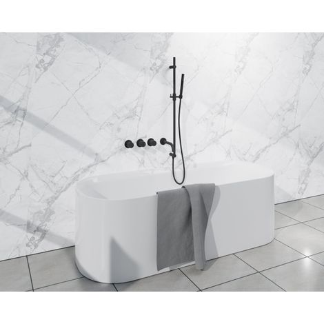 Fortifura Nebbio Ensemble combiné bain - mitigeur thermostatique - barre coulissante avec coude mural intégré - flexible de douche métallique - (1/5)