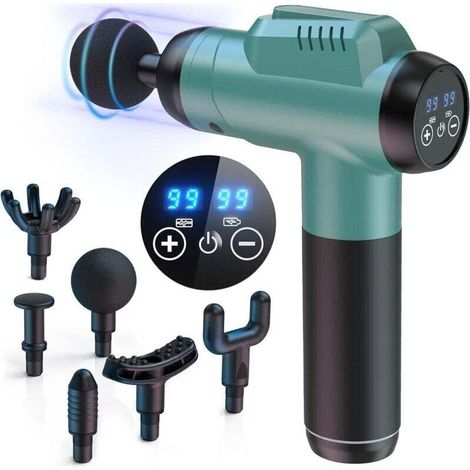 Pistolet de Massage Musculaire Silencieux - 99 Niveaux d'Intensité, XU, 9800 tr/min, 6 Têtes de Massage - Destiné à Soulager la Douleur du Dos - KZQ