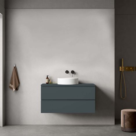 Mobile bagno sospeso 100 cm Blu Mare per Lavabo d'appoggio Senza Specchio - Fiji Paint Top