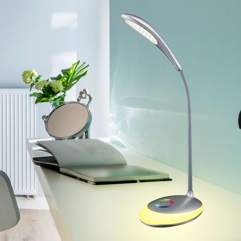 Schreibtischleuchte Touch Farbwechsel Tischlampe Touch dimmbar Tischlampe Schwanenhals, Akku, silber, 1x LED 3W neutralweiß 1x RGB 1,4W, H 48 cm
