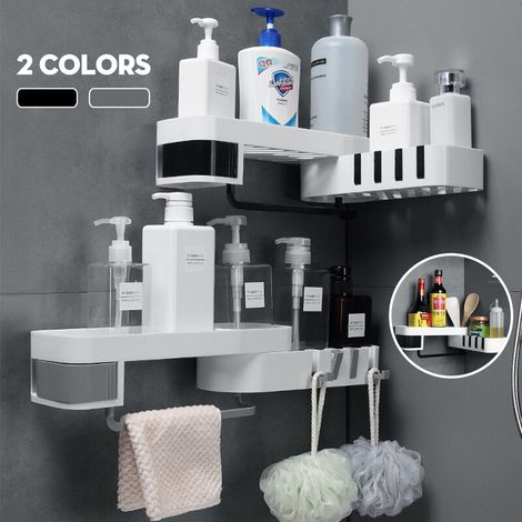 Drehbares Badezimmer-/Küchenregal, Dusch-/Eckregal, Aufbewahrungshalter, Organizer, Neu (Grauweiß)