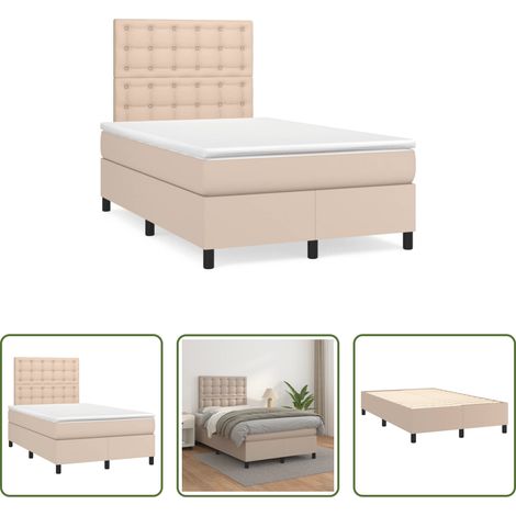 Matelas ensaché - Sommier à lattes de lit matelas cappuccino 120x190cm similicuir (1/5)