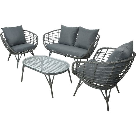 Salon de jardin en résine tressée gris Evora avec table basse - 4 places (1/5)