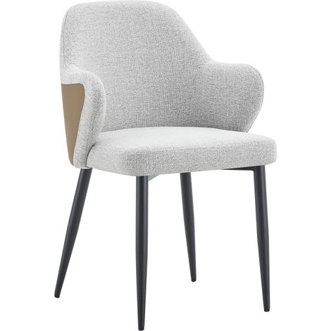 Lot de 2 chaises de salle à manger en tissu gris clair avec dossier contrasté en PU marron et pieds métal croisés (1/5)