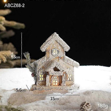 Scène de Noël lumineuse en bois, cabane enneigée, décoration de chalet de style européen rétro, petite cabane en rondins avec toit enneigé, type pile (1/5)