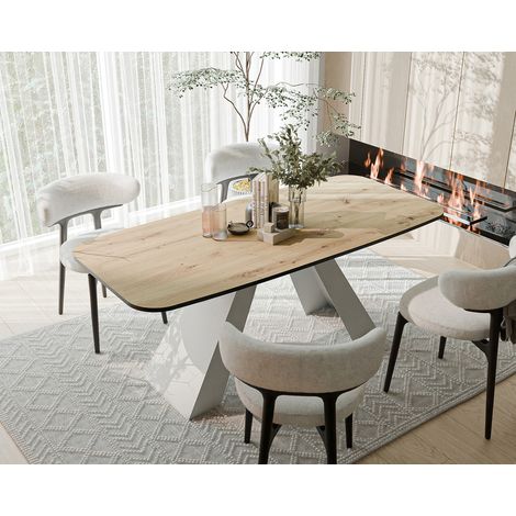 Table à Manger Extensible ZENITH - 4-6 personnes - 160x90x76 cm - Style moderne - Blanc / Artisan (1/5)