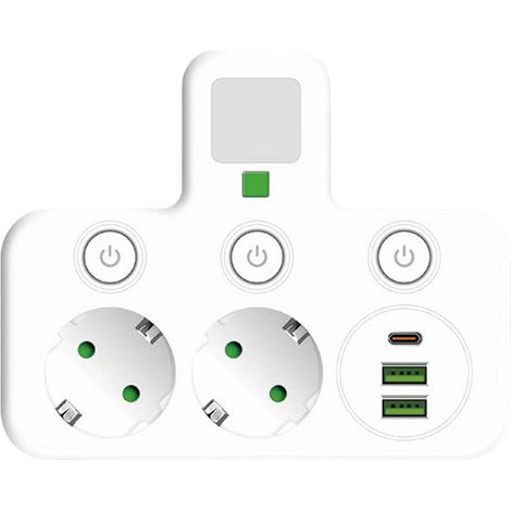 Multiprise murale de bureau avec interrupteurs indépendants, protection contre les surcharges, adaptateurs électriques et veilleuse (1/5)