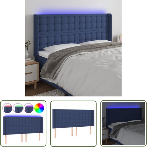 Tête de lit à LED Style Classique Armoire de lit - Bleu 203x16x118/128 cm Tissu BV694435 - BonneVie (1/5)