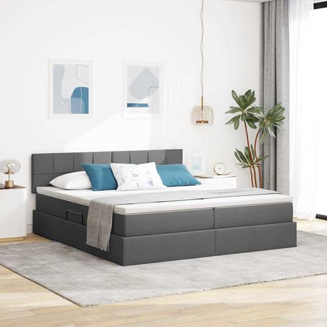 Cama con almacenamiento con colchón Gris oscuro 200 x 200 cm