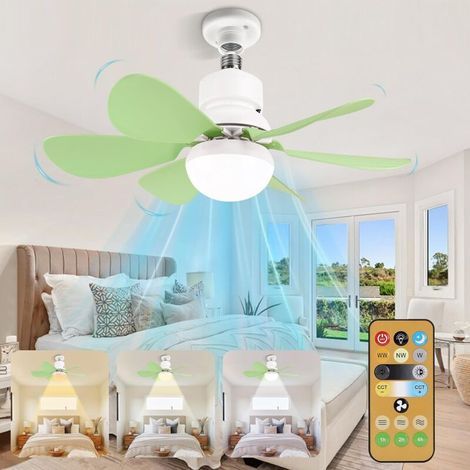 Ventilateur de Plafond Vert avec Lumière et Télécommande - 3 Vitesses, 6 Pales, Silencieux, Parfait pour Salon ou Cuisine (1/5)