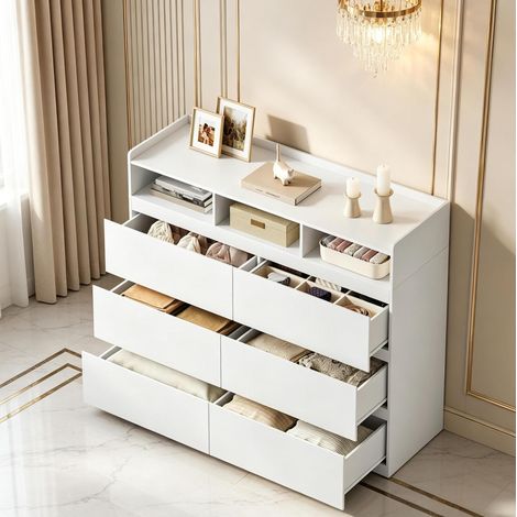 Commode de rangement blanche 120 x 40 x 100 cm en panneau de particules E1 (1/5)