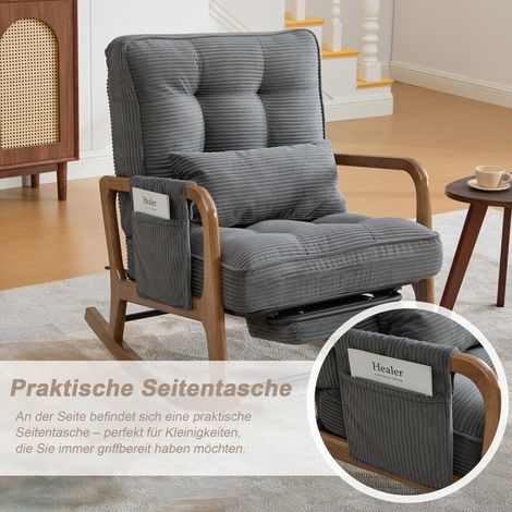 Fauteuil à bascule moderne avec repose-pieds, siège bébé en velours côtelé à poches latérales, chaise lounge ergonomique avec coussin lombaire et dossier inclinable – pour salon, chambre et chambre d’ (1/5)