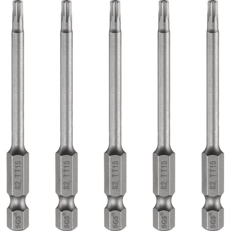 5Pcs Embout Tournevis Torx TT15 1/4" Hex Tige Long 3.15" (80mm) (1/5)
