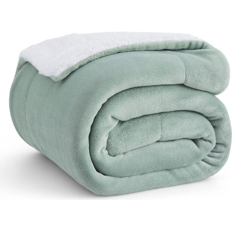 Plaid Polaire Sherpa Couverture - Vert, 130x150 cm Plaid Canape Grande Taille, Douce et Chaude Double Face avec Fourrure d'agneau et Tissu Polaire pour Canapé et Lit, Épais (1/5)