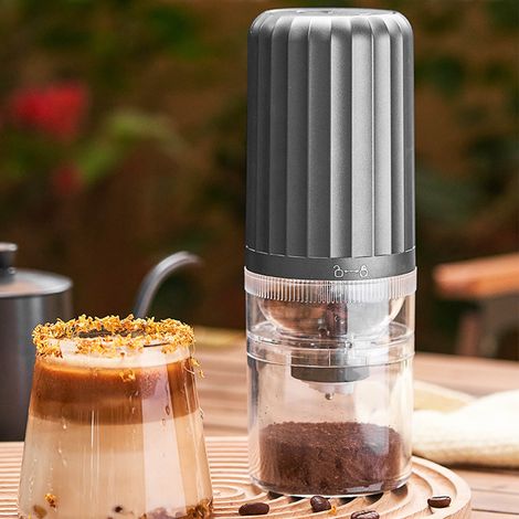 Tragbare Kaffeemühle [Modell: Voyageur] aus ABS und Edelstahl, Grau, mit 360°-Mahlfunktion und USB-Typ-C-Ladeanschluss (1/5)