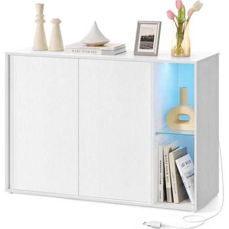 Aparador mueble de TV con iluminación y balda de cristal minimalista blanco 120006042 (1/4)