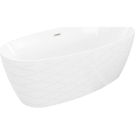 Mexen Olea freistehende gerillte Badewanne 170 x 80 cm, weiß, Überlauf gebürstetes Nickel - 52821708000-97 (1/5)