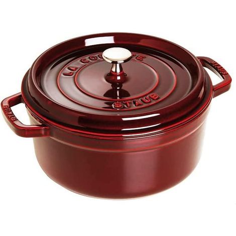 STAUB- Cocotte en Fonte Émaillée avec Couvercle, Tous feux dont induction, 5 à 7 personnes, Ronde, 28 cm, 6,70 L, 7,7 kg, Grenadine (1/5)