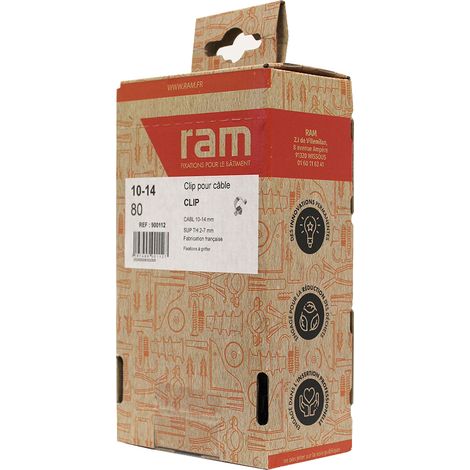 Boîte plastique de 80 clips pour câble et gaine Ø 10-14 mm - Épaisseur tôle 2-7 mm - Ram