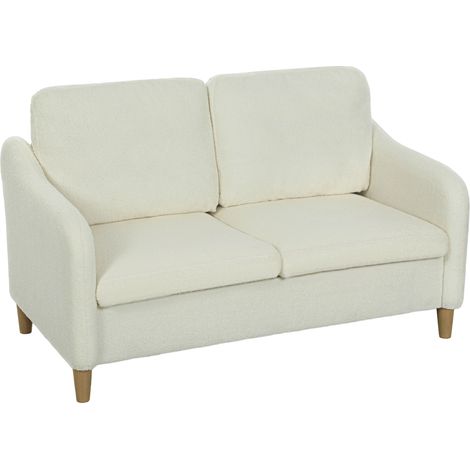 Zweisitzer-Sofa aus Schlingenstoff mit Kissen, komfortables Wohnzimmersofa mit gepolsterter Sitzfläche, modernes, kompaktes Sofa für den Innenbereich, Maße 137 × 69 × 82 cm, cremefarben