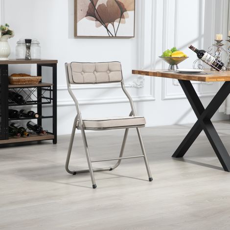 Lot de 2 chaises pliantes - Chaises de salle à manger rembourrées et pliables, chaises pliantes portables et assemblées pour invités, cuisine, bureau, mariage, fête - kaki (1/5)