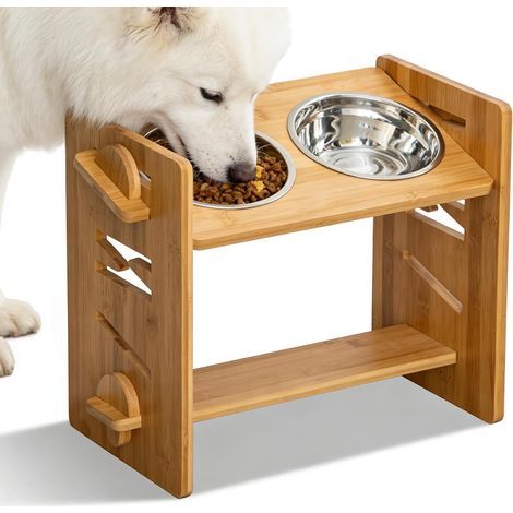 Gamelle Chat Surélevée, Gamelle Surélevée pour Chien, Gamelles Chien Surélevées de 6 Hauteurs Ajustables, avec 2 Bols en Acier Inoxydable pour Grande Taille Chiens et Chats (1/5)
