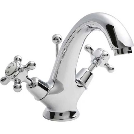 Old London Topaz White Crosshead Chrome Mono Basin Mixer Tap with Dome Collar - BC305DX (1/3)