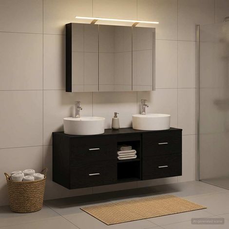 vidaXL Bathroom Furniture Set 4 pcs Black Oak (1/5)