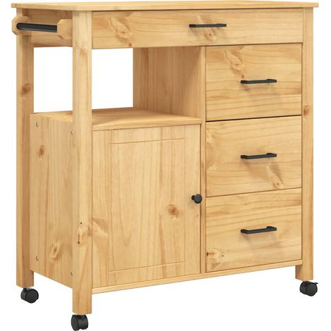 Carrito de cocina MONZA madera maciza de pino 84x40x88,5 cm vidaXL