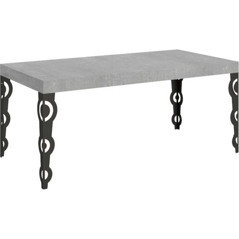 Table rectangulaire extensible orientale 6 à 20 personnes L 160 à 420 cm gris béton et pieds métal anthracite Kazay (1/5)
