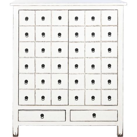 Buffet, meuble de rangement en bois d'orme coloris blanc - Longueur 102 x Profondeur 42 x hauteur 120 cm -PEGANE- (1/5)