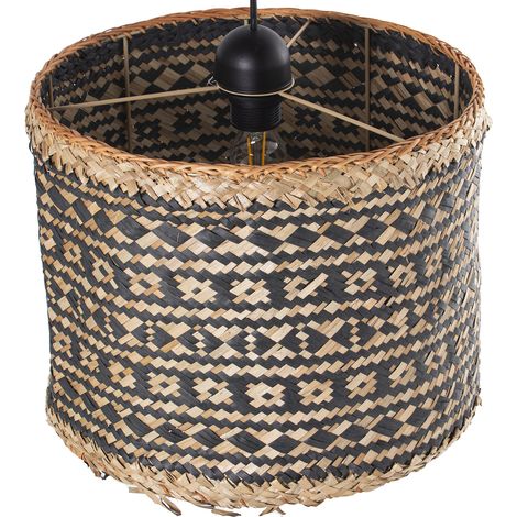 Plafonnier Rotin Naturel/Noir +99271, 1Xe27 Max.40W °36X29 Cm Câble Noir:73 Cm (1/5)