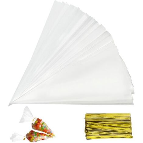 Lot de 150 sachets OPP transparents, 13 x 25 cm – Sachets coniques pour bonbons, biscuits et gâteaux – Non toxiques et légers (1/5)