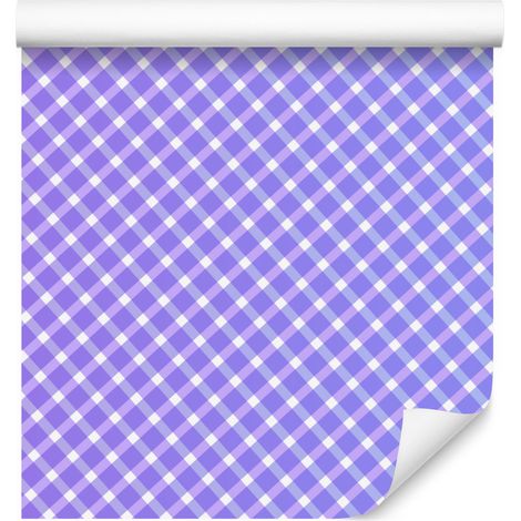 Papel pintado a cuadros azules y lavanda para salón y dormitorio, 50x1000 cm. (1/5)