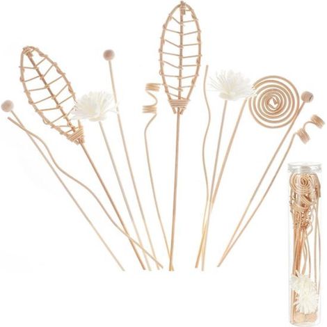 Lot de 12 bâtonnets parfumés décoratifs en rotin, couleur bois, pour diffuser du parfum d'ambiance. Longueur : 25 cm. Idéaux pour la maison, le bureau, l'hôtel et le spa. (1/5)