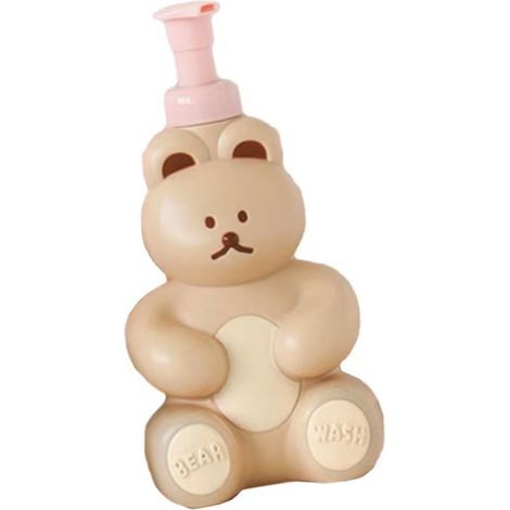 Flacon pompe à mousse en forme d'ourson mignon, grande capacité, distributeur de savon moussant pour visage, corps et mains, couleur thé au lait. (1/5)