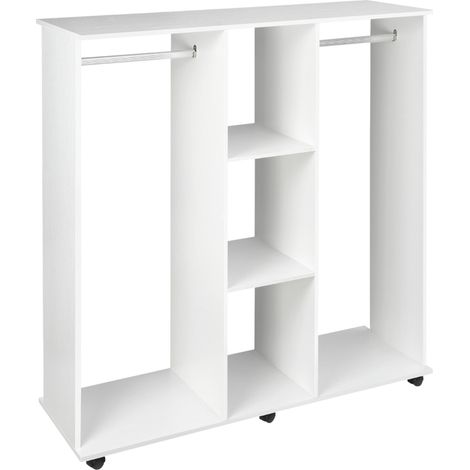 Open Wardrobe Double Mobile Storage Shelves Organizer W/6 Wheels-White