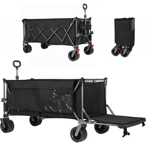 –300L+120L Faltbarer Bollerwagen & Heckklappe, 180cm Bollerwagen Faltbar mit Extra Breite 17x10 cm All-Terrain-Räder Handwagen, Ideal für Garten, Einkauf, Strand, und Outdoor Nutzung (Noir) (1/5)