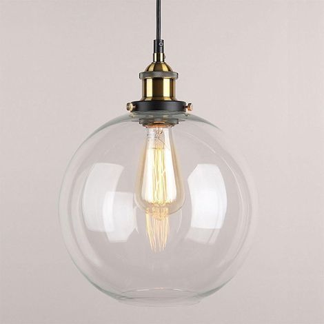 Glas Pendelleuchte Vintage Finish Industriemetall Klarglas Runde Kugelschirm Loft Pendelleuchte Retro Lampe Vintage Deckenleuchte (Transparent, 20CM) (1/5)
