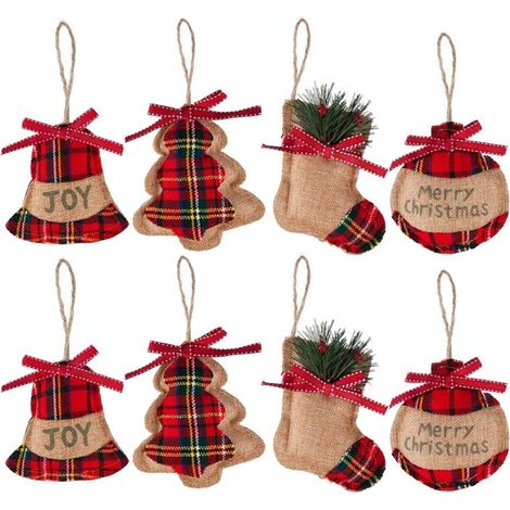 Ornements Pendentif Arbre de Noël 8 Décorations Festives avec Formes de Boule, Bas, Cloche pour Vacances et Fête Décor à la Maison