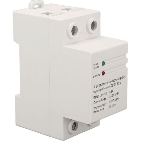 Dispositif de protection contre les surtensions et les sous-tensions AC230V 63A à réarmement automatique. Entrée supérieure, sortie inférieure. (1/5)