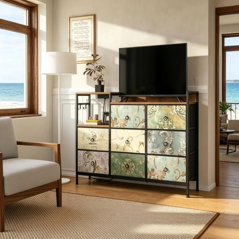 Meuble à tiroirs vintage pour couloir, armoire de rangement avec prise électrique intégrée (uniquement avec le meuble de stockage) (1/5)