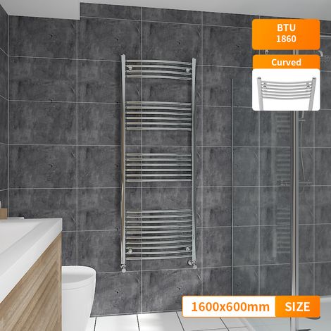 1600x600mm Heated Towel Rail Chrome Radiator Designer Modern Bathroom Curved (1/5)