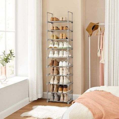 SONGMICS Estante Zapatero, Estante para Zapatos de 10 Niveles, Diseño Bricolaje, Ahorro de Espacio, para Cocina Dormitorio Sala de Estar, 45 x 30 x 174 cm, Gris (1/7)