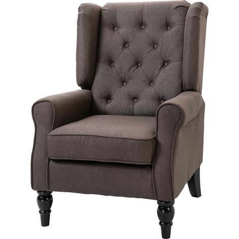 Fauteuil capitonné grande assise pieds bois marron 74 x 86 x 102 cm