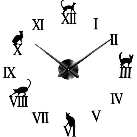 Horloges murales décoratives, horloges numériques à faire soi-même pour le salon, autocollant mural chat 3D
