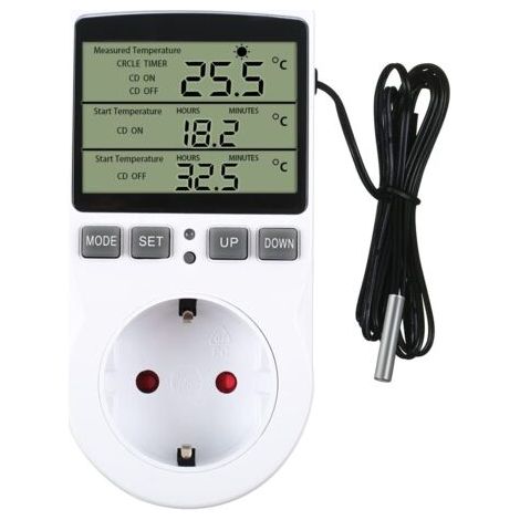 Régulateur de température 230 V avec minuterie et sonde - Interrupteur pour serre, terrarium, aquarium, germination des semences, chauffage et refroidissement