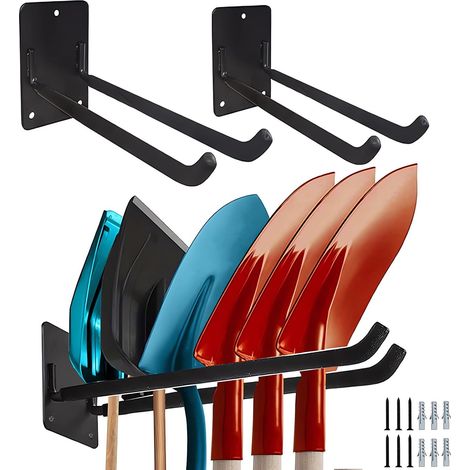 Confezione da 2 ganci neri resistenti per montaggio a parete in garage per scale, sedie e portasci. (1/5)