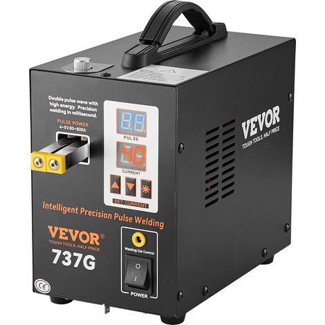 VEVOR Saldatrice a punti a batteria, Saldatrice a punti a impulsi 737G, alta potenza con 2 modalita di saldatura e illuminazione a LED per nichel puro da 0,12 mm, pacco batteria 18650 14500