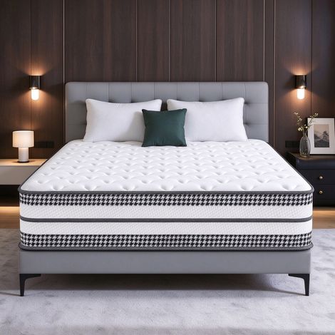 Matelas 140x190 Très épais 30cm Luxe Matelas en Mousse à Mémoire de Forme + Ressorts ensachés Mi-Ferme H3- Parfait Soutien - Soutien Ergonomique, Durable et Silencieux - Certifié Oeko-TEX